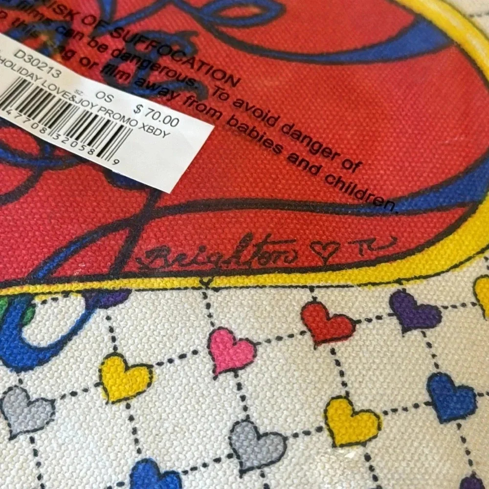 NWT Brighton x Tom Clancey Designer Holiday LOVE & JOY Canvas Crossbody - Picture 8 of 9